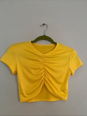 Women's Yellow Ruched V-Neck Crop Top